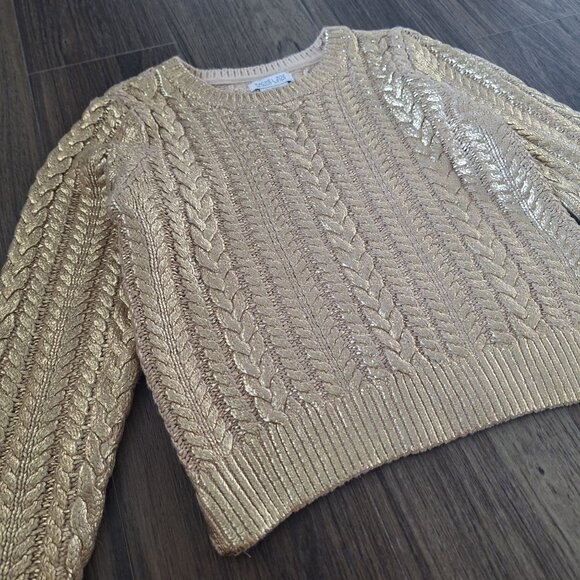 💙 Rachel Zoe Girls Cable Knit Gold Metallic Sweater Size L Preppy Fall Winter - Picture 5 of 8